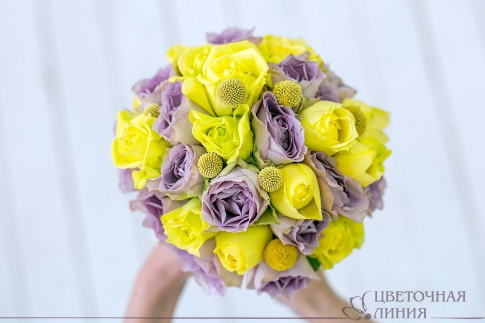 Букет невесты в желто-сиреневом цвете